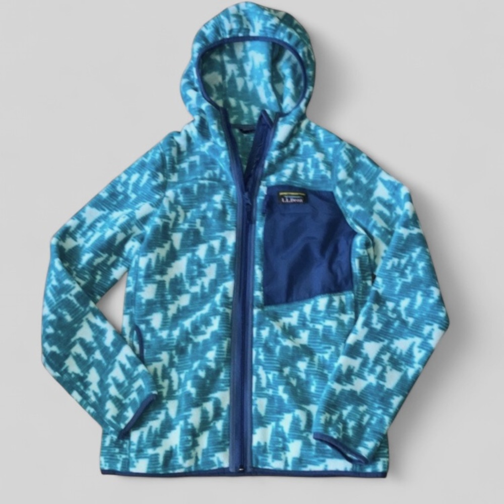 L.L. Bean Teal Navy Blue Hooded Fleece Jacket Womens Sz XXS Full Zip hooded